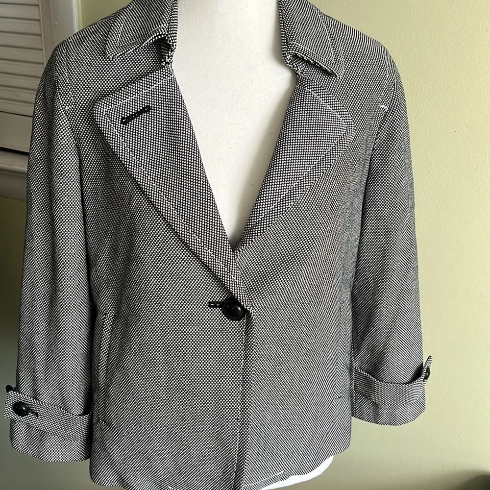 Talbots houndstooth cotton black white fully lined blazer jacket - Picture 17 of 17